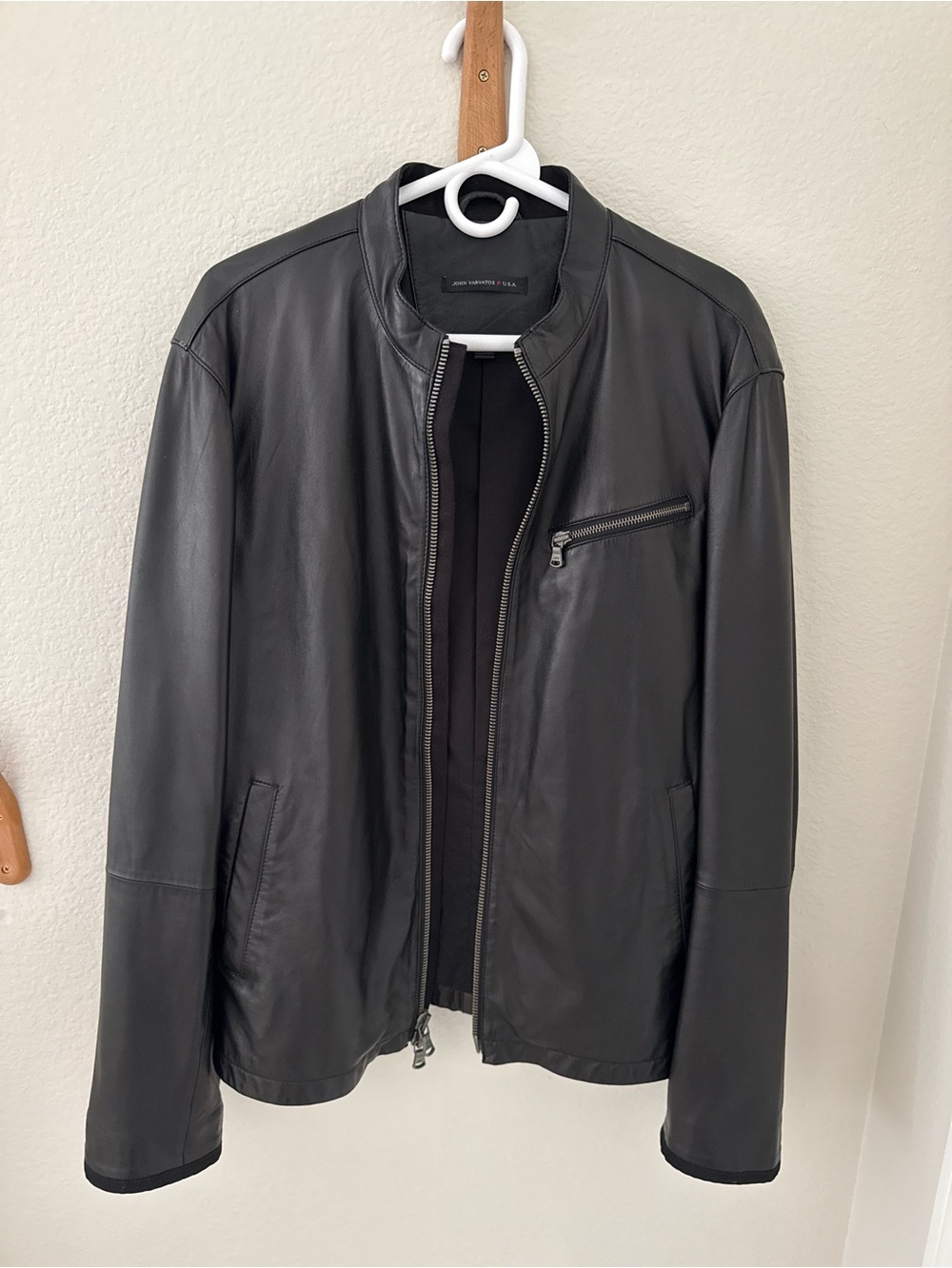 John Varvatos Black Leather Bomber Jacket